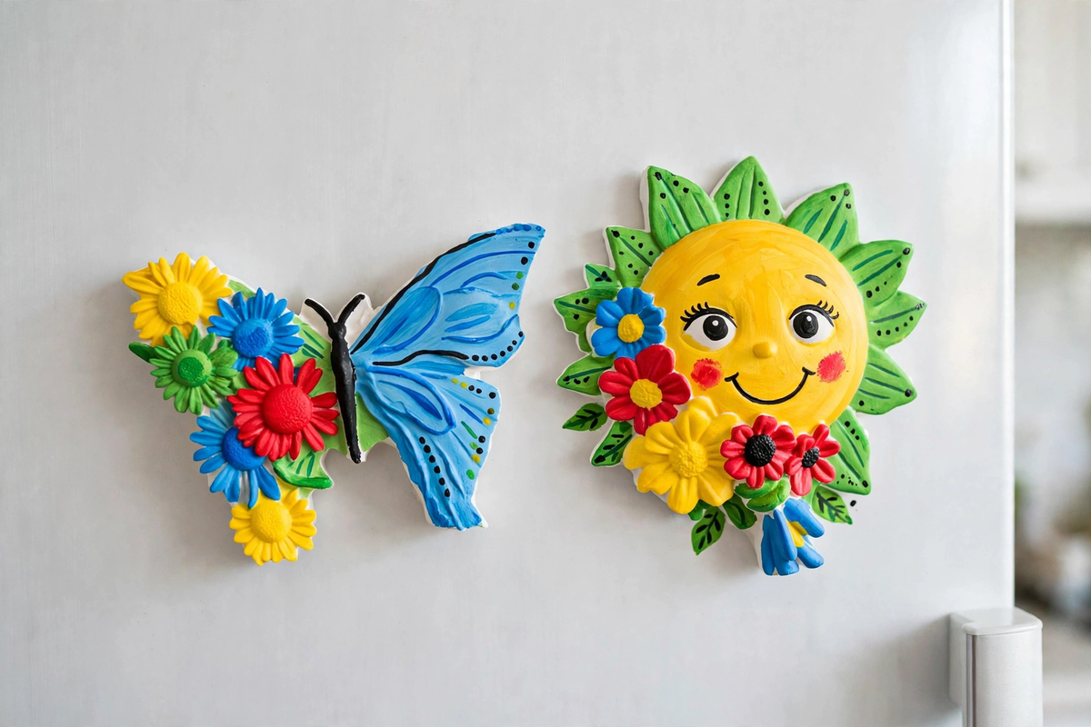 Kinder Malset „Schmetterling & Sonnenblume“ mit Pinsel, Farbe und Magnet – handgegossene Gipsfiguren zum Selbstgestalten