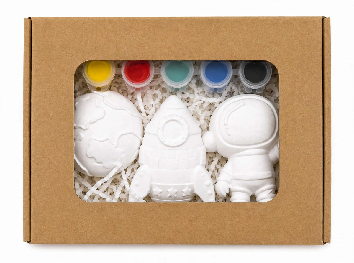 Kinder Malset „Weltraum Abenteuer“ mit Pinsel, Farbe und Magnet – handgegossene Gipsfiguren zum Selbstgestalten.