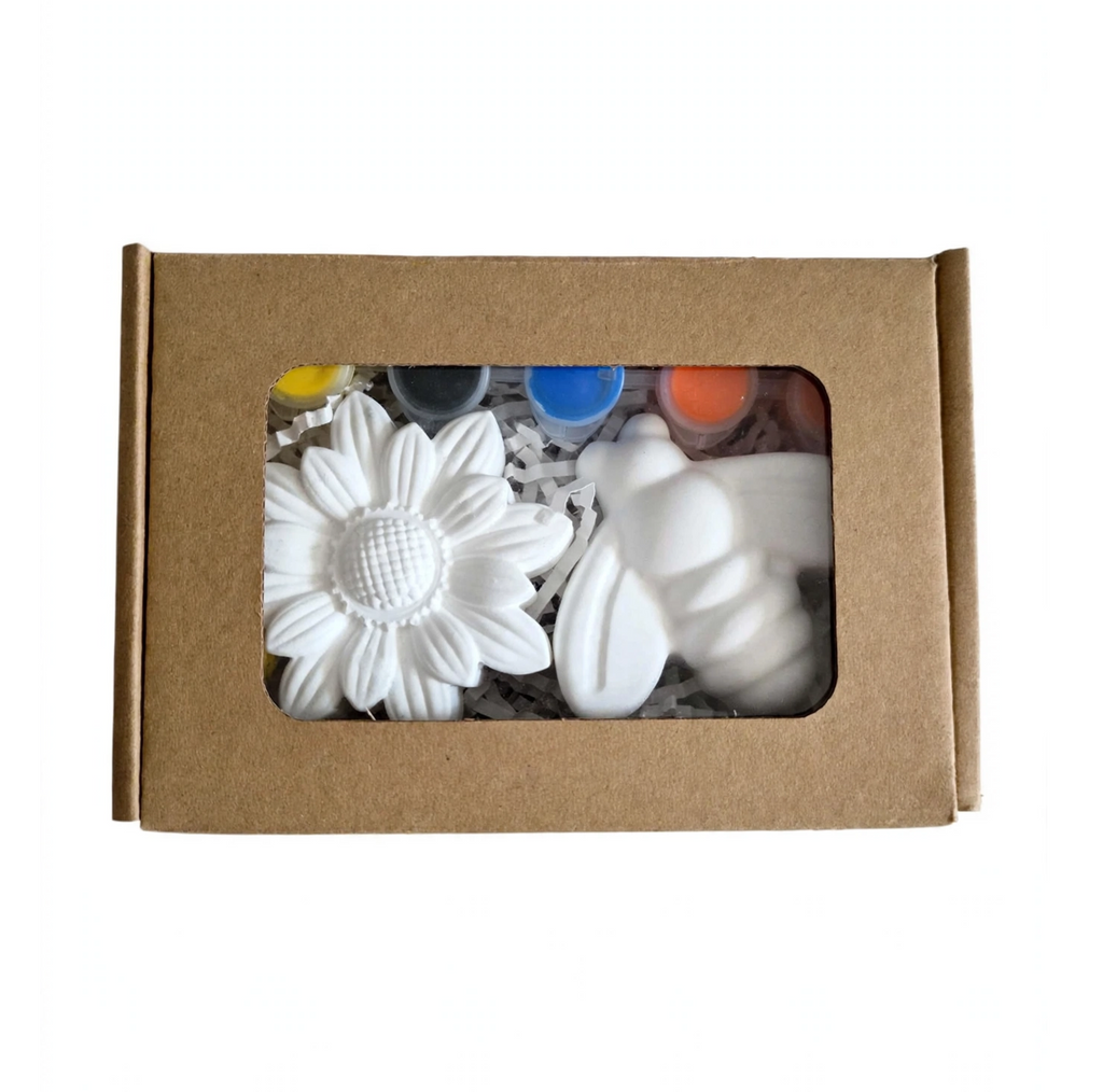 Kinder Malset „Blume & Biene“ mit Pinsel, Farbe und Magnet – handgegossene Gipsfiguren zum Selbstgestalten