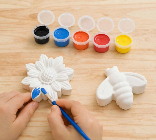 Kinder Malset „Blume & Biene“ mit Pinsel, Farbe und Magnet – handgegossene Gipsfiguren zum Selbstgestalten