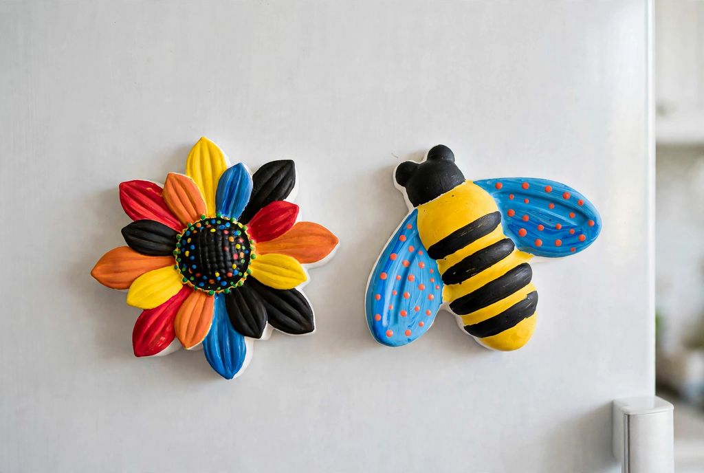 Kinder Malset „Blume & Biene“ mit Pinsel, Farbe und Magnet – handgegossene Gipsfiguren zum Selbstgestalten